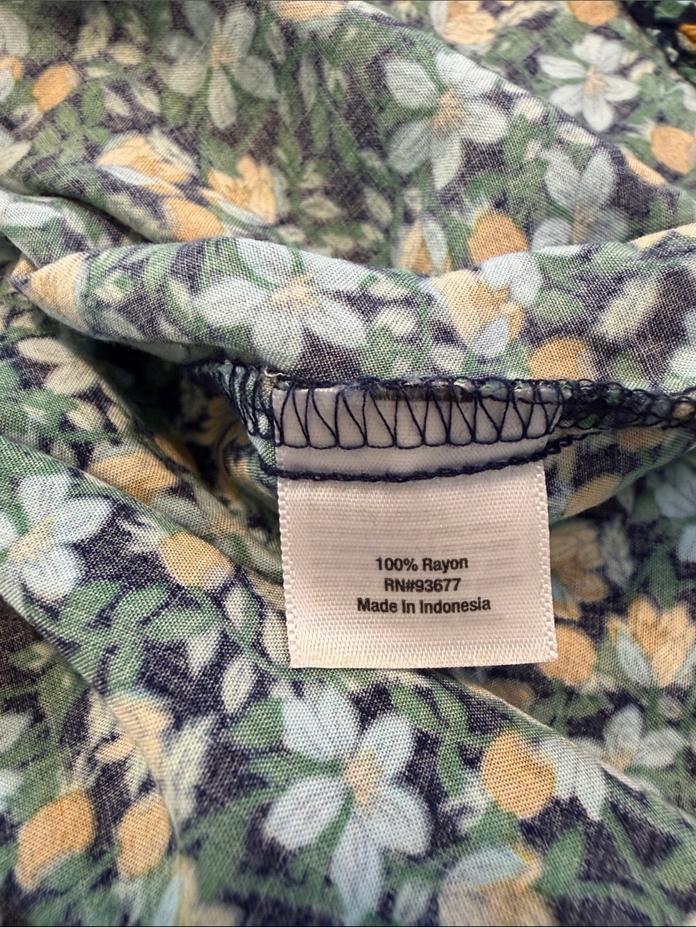 St. John's Bay Blue and Yellow Floral Button-Front Peasant Top - Picture 6 of 6